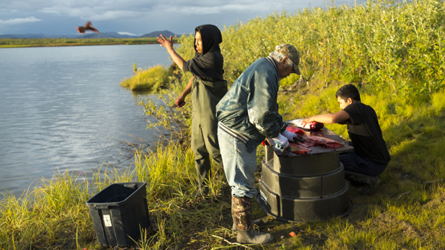 Benji Goodwin, his grandfather Elmer Goodwin, and family friend
Jayden McConnell (all are Iñupiaq)